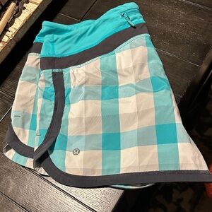 lululemon athletica Turquoise and Gray Checkered Athletic Shorts